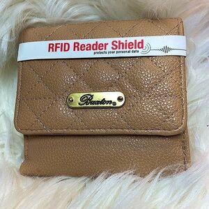 Buxton Women’s Leather New Mini Billfold RFID Wallet in Color Sand Dollar